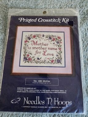 MOTHER Printed Crosstitch Kit - Purple, Pink, Green
